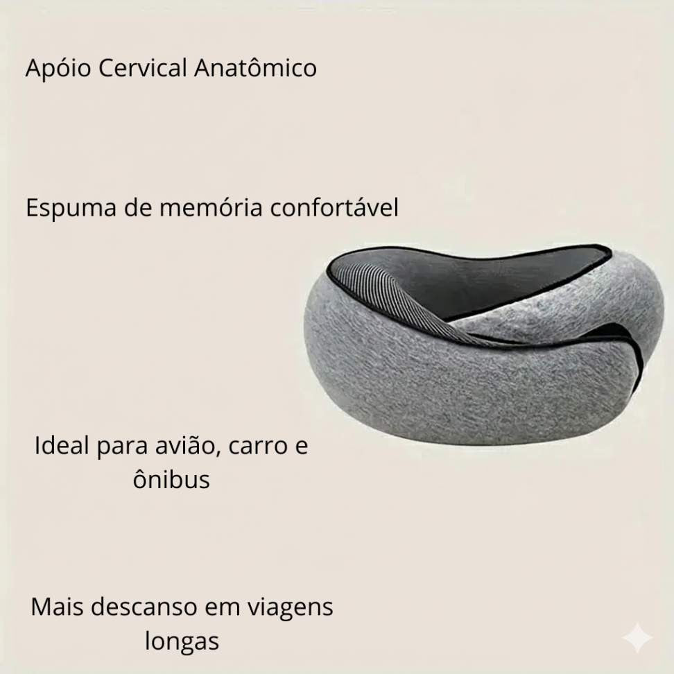 ViajaLeve – Travesseiro de Pescoço com Espuma de Memória